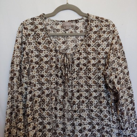 J. Jill geometric pattern brown and tan long sleeve flowy top Medium - Picture 2 of 10